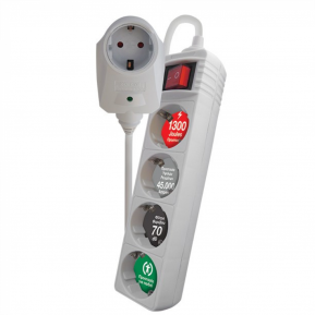 CRYSTAL AUDIO CP-4+1w Πολύπριζο Προστασίας Schuko 4+1 Θέσεων 1300j Λευκό