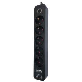 CRYSTAL AUDIO SU-5 Μαύρο Πολύπριζο 5 Schuko + 2xUSB 2,1a
