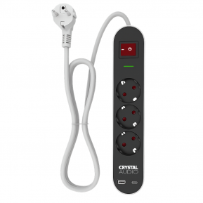 CRYSTAL AUDIO Elegance ES3PD Μαύρο Πολύπριζο Schuko 3 Θέσεων + 2 USB