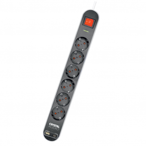 CRYSTAL AUDIO Elegance ES6PD Μαύρο Πολύπριζο Schuko 6 Θέσεων + 2 USB