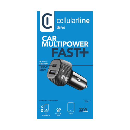 CELLULAR LINE Φορτιστής Αυτοκινήτου με 2 θύρες USB-C και USB 32W Μαύρος