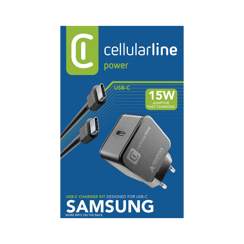 CELLULAR LINE 434778 Σετ Φορτιστής Samsung με θύρα Τype-C και καλώδιο Type-C 15W Μαύρο