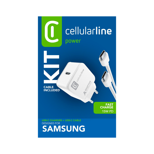 CELLULAR LINE 434785 Σετ Φορτιστής Samsung με θύρα Τype-C και καλώδιο Type-C 15W Λευκό