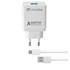 CELLULAR LINE 303906 Σετ Φορτιστής Samsung με Θύρα USB-A και Καλώδιο Type-C 15W Λευκό