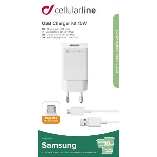 CELLULAR LINE 304026 Σετ Φορτιστής για Samsung με Θύρα USB-A και Καλώδιο microUSB 10W Λευκό