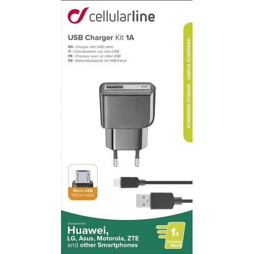 CELLULAR LINE 203213 Σετ Φορτιστής για Huawei με Θύρα USB-A και Καλώδιο microUSB 5W 1A Μαύρο