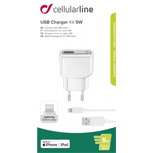 CELLULAR LINE 175442 Σετ Φορτιστής Σπιτιού με Θύρα USB-A και Καλώδιο Lightning 5W Λευκό