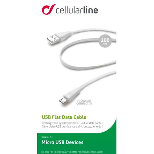 CELLULAR LINE 190919 USB Καλώδιο Συγχρονισμού και Φόρτισης microUSB (1m) Λευκό