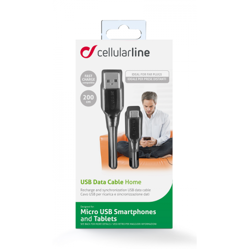 CELLULAR LINE 203947 USB Καλώδιο Συγχρονισμού και Φόρτισης microUSB (2m) Μαύρο