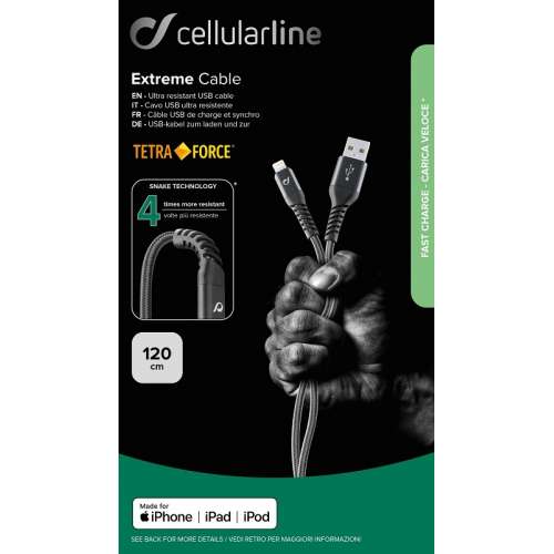 CELLULAR LINE 312397 USB Extreme Καλώδιο Συγχρονισμού και Φόρτισης Lightning για Apple (1,2m) Μαύρο