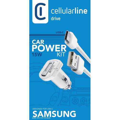 CELLULAR LINE 303951 Σετ Φορτιστής Αυτοκινήτου για Samsung με θύρα USB και Καλώδιο Type-C 15W Λευκός
