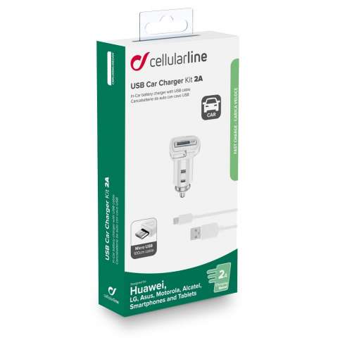 CELLULAR LINE 226397 CBRUSBMUSB2AW Car Charger Kit Huawei/C 2A MUSB White
