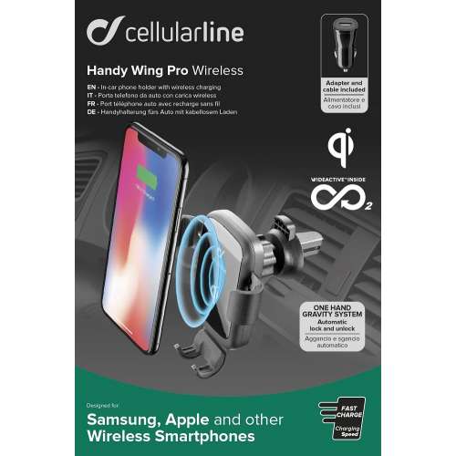 CELLULAR LINE 353321 Βάση Κινητού Αεραγωγού Αυτοκινήτου Handy Wing Pro με Ασύρματη Φόρτιση Μαύρη