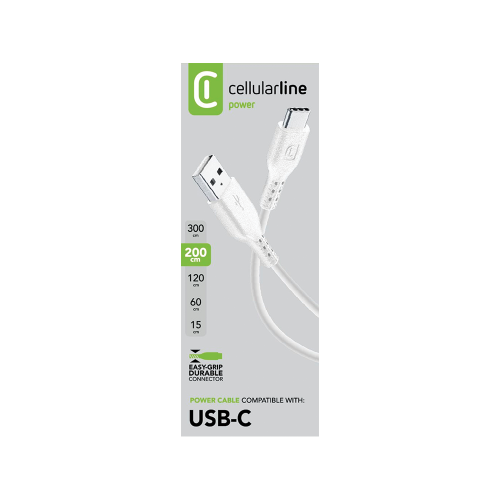 CELLULAR LINE 295737 USB Καλώδιο Συγχρονισμού και Φόρτισης Type-A σε Type-C (2m) Λευκό