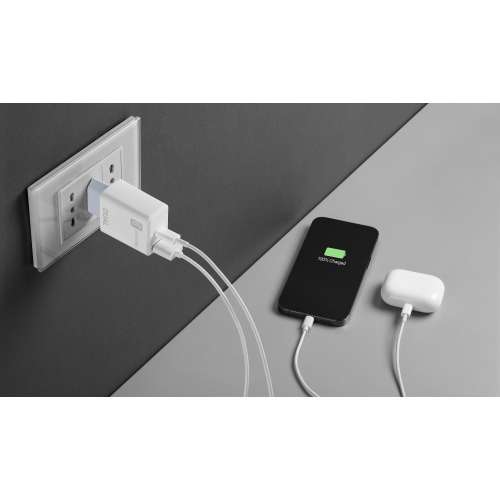 CELLULAR LINE 414091 Φορτιστής Σπιτιού Dual Charger με Θύρα USB-A και Type-C 20W Λευκός