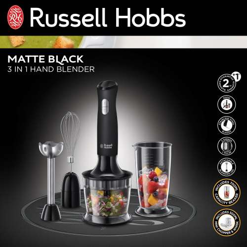 RUSSELL HOBBS Matte Black 3in1 Hand Blender